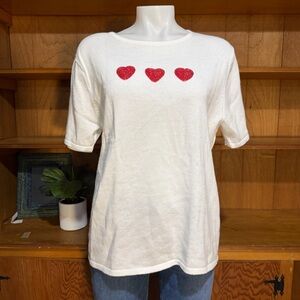 Sag Harbor White Tee with beaded red hearts